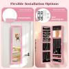 imageGiantex Wall Mounted Jewelry Cabinet with Full Length Mirror Over The Door Jewelry Armoire Organizer with Large Storage Makeup Mirror ampamp Velvet Lining WhitePink