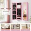 imageGiantex Wall Mounted Jewelry Cabinet with Full Length Mirror Over The Door Jewelry Armoire Organizer with Large Storage Makeup Mirror ampamp Velvet Lining WhitePink