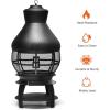 imageGiantex Wood Burning Chiminea Heavy Duty Fireplace Chiminea Wooden Fire Pit with 2Piece Log Grate Premium Rain Cap ampamp Fire Poker 360Fire Retardant Mesh Cover Ideal for Garden Patio Backyard