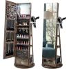 imageCHARMAID 360 Swivel Jewelry Cabinet Armoire 645quot H Full Length Mirror with Jewelry Storage 6 LEDs Lockable Jewelry Organizer Rear Storage Shelves Large Drawer Hairdryer Holder BlackRustic Brown
