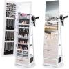 imageCHARMAID 360 Swivel Jewelry Cabinet Armoire 645quot H Full Length Mirror with Jewelry Storage 6 LEDs Lockable Jewelry Organizer Rear Storage Shelves Large Drawer Hairdryer Holder BlackWhite