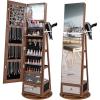 imageCHARMAID 360 Swivel Jewelry Cabinet Armoire 645quot H Full Length Mirror with Jewelry Storage 6 LEDs Lockable Jewelry Organizer Rear Storage Shelves Large Drawer Hairdryer Holder BlackWalnut