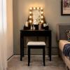 imageCHARMAID Girls Vanity Table with Lighted Mirror and Stool 10 Dimmable LED Lights 3 Color Lighting Modes 4 Drawers RoseShaped Handle Bedroom Dressing Makeup Vanity Desk Set BlackBlack