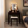 imageCHARMAID Girls Vanity Table with Lighted Mirror and Stool 10 Dimmable LED Lights 3 Color Lighting Modes 4 Drawers RoseShaped Handle Bedroom Dressing Makeup Vanity Desk Set BlackEspresso