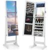 imageCHARMAID Jewelry Armoire Cabinet with Full Length Mirror 6 LEDs Standing Lockable Jewelry Organizer with Vanity Makeup Mirror 4 Storage Drawers 4 Shelves Lipstick Tray 4 Angles WhiteWhite