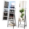 imageCHARMAID Jewelry Armoire with Full Length Mirror 3Color LED Lights Lockable Jewelry Cabinet with Wheels Storage Drawers Rolling Jewelry Organizer Floor Standing Gift Idea WhiteWhite