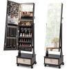 imageCHARMAID Jewelry Armoire with Full Length Mirror 3Color LED Lights Lockable Jewelry Cabinet with Wheels Storage Drawers Rolling Jewelry Organizer Floor Standing Gift Idea WhiteBrown