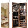 imageCHARMAID Jewelry Cabinet Wall or Door Mounted Hanging Lockable Jewelry Armoire Storage with Full Length Mirror Interior Makeup Mirror Over the Door Jewelry Organizer Box with Mirror WhiteRustic Brown