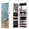 imageCHARMAID Jewelry Cabinet Wall or Door Mounted Hanging Lockable Jewelry Armoire Storage with Full Length Mirror Interior Makeup Mirror Over the Door Jewelry Organizer Box with Mirror WhiteWhite