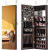 imageCHARMAID Jewelry Cabinet Wall or Door Mounted Hanging Lockable Jewelry Armoire Storage with Full Length Mirror Interior Makeup Mirror Over the Door Jewelry Organizer Box with Mirror WhiteDark Brown