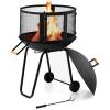 imageGiantex 28quot Portable Fire Pit on Wheels Outdoor Mobile Wood Burning Firepit wLog Grate Fire Poker HeavyDuty Steel Frame ampamp Solid Metal Top 2Door Gate Rolling Fire Pits for Entertaining Camping