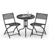 imageGiantex 3 Pcs Bistro Set Garden Backyard Round Table Folding Chairs with RustProof Steel Frames ampamp Reinforced Glass Design Outdoor Patio Furniture BlackRound Table 235Dx 28H