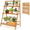 imageGiantex 3 Tier Folding Storage Shelf Bamboo Ladder Plant Stand Multiple Flower Pot Holder Succulent Display Rack Foldable Shelving Unit for Balcony Garden Living Room Indoor Outdoor