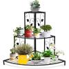 imageGiantex 3 Tiers Corner Shelf Metal Plant Stand StairStep Style Flower Pot Display Ladder Plant Display Rack Quarter Round Plant Shelf for Indoor Outdoor Use