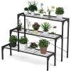 imageGiantex 3 Tiers Metal Plant Stand Ladder Flower Pots Holders 3 Tiers Step Plant Display Rack Heavy Duty Utility Storage Organizer Rack for Home Garden Patio Balcony Stair Style Plant Stand