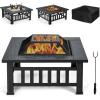 imageGiantex 32quot Outdoor Fire Pit 3 in 1 Square Wood Burning Fire Table Multifunctional Firepit for Outside Patio Backyard Porch Garden Bonfire Stove Fireplace with Rain Cover for Picnic Camping