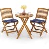 imageGiantex 3Pcs Patio Bistro Set Wood Folding Table Set 2 Cushioned Chairs for Garden Yard Outdoor Furniture Round Table Natural ampamp Navy BlueNatural  Navy Blue