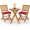 imageGiantex 3Pcs Patio Bistro Set Wood Folding Table Set 2 Cushioned Chairs for Garden Yard Outdoor Furniture Round Table Natural ampamp Navy BlueNatural  Red