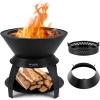 imageGiantex 3in1 Outdoor Fire Pit 20quot Wood Burning Fire Pits with Removable Wok Ring Ash Pan ampamp Storage Shelf OxygenEnriched Burning HeavyDuty Portable Fire Bowl for Camping Backyard Patio BBQ