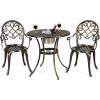 imageGiantex 3pcs Bistro Table Set Cast Aluminum Outdoor Patio Furniture Set Round Table WRemovable Ice Bucket 2 Chairs Antique Garden Furniture Weather Resistant Antique BronzeBronze