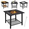 imageGiantex 4in1 Wood Burning Fire Pit Square Firepit Table with Mesh Cover Removable Lid Cooking Grate Log Grate and Fire Poker Outdoor Fire Table for Garden Poolside Balcony