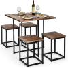 imageGiantex 5 Piece Dining Table Set Dining Set for 4 with Square Stools Small Kitchen Table Set with Metal Frame Compact Design for Small Space Home Kitchen Bar Pub ApartmentWalnut  Black