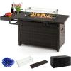 imageGiantex 52quot Outdoor Propane Fire Pit  50000 BTU Wicker Patio Gas Fire Table wLid Waterproof Cover Tempered Glass Wind Guard ampamp Blue Fire Stone PE Rattan Firepit Table wStorage Shelf BrownBrown
