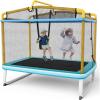 imageGiantex 6Ft Rectangle Trampoline with Swing ASTM Approved Mini Kids Trampoline with Net Horizontal Bar LShaped 2 Way Zippers Indoor Outdoor Small Recreational Trampoline for Toddler Age 3Blue Yellow