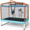 imageGiantex 6Ft Rectangle Trampoline with Swing ASTM Approved Mini Kids Trampoline with Net Horizontal Bar LShaped 2 Way Zippers Indoor Outdoor Small Recreational Trampoline for Toddler Age 3Blue Orange