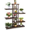 imageGiantex 6Tier Wooden Plant Stand for Indoor Outdoor 12 Potted Plant Display Holder Carbonized Fir Wood Reinforced Slat Ornament Display Shelf for Garden Balcony Home Office Plant Shelf