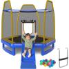 imageGiantex 7 FT Kids Trampoline with Ladder Slide Ocean Balls ASTM Approved Recreational Trampoline with Net Spring CoverBlue