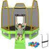 imageGiantex 7 FT Kids Trampoline with Ladder Slide Ocean Balls ASTM Approved Recreational Trampoline with Net Spring CoverGreen