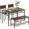 imageGiantex Dining Table Set for 4 43quot Kitchen Table and Chairs Dining Bench with Metal Frame ampamp Storage Rack 4Piece Modern Functional Desk Set for Dinette Small Space Apartment Restaurant BrownWalnut
