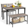 imageGiantex Dining Table Set for 4 43quot Kitchen Table and Chairs Dining Bench with Metal Frame ampamp Storage Rack 4Piece Modern Functional Desk Set for Dinette Small Space Apartment Restaurant BrownBlack Oak