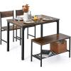 imageGiantex Dining Table Set for 4 43quot Kitchen Table and Chairs Dining Bench with Metal Frame ampamp Storage Rack 4Piece Modern Functional Desk Set for Dinette Small Space Apartment Restaurant BrownCoffee