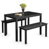 imageGiantex Dining Table with Bench Wooden 3 Pcs Kitchen Dining Room Furniture for 4 Modern Studio Collection Table Set with 2 Benches Dinette Set Kitchen Small Bench Table Set BlackBlack