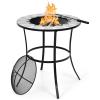 imageGiantex Fire Pit Table Outdoor Fire Pit with Mesh Cover Fire Poker Tile Tabletop Round Wood Burning Fire Table for Outside Patio Backyard Garden Camping 235 Inch Small Fire Pit