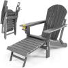 imageGiantex Folding Adirondack Chair HDPE Patio Chairs Fire Pit Lounge Chair WRetractable Ottoman ampamp Cup Holder Weatherproof Outdoor Adirondack Chairs for Porch Garden Backyard 1 GrayGrey