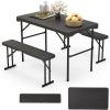 imageGiantex Folding Picnic Table Bench Set Rectangular Patio Dining Table Set for 4 with HDPE Tabletop Metal Frame SpaceSaving and Portable for Camping Party Dining BBQ BlackBlack