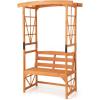 imageGiantex Garden Arbor with Bench  Wooden Garden Arch Trellis for Climbing Plants Vines 2Person Outdoor Bench 48W x 75H Patio Archway for Lawn Wedding Party Ceremony Backyard DecorHoney Brown