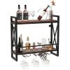imageGiantex Industrial Wall Mounted Wine Rack 3Tier Metal Hanging Wine Bottle Glass Rack w 16Bottle Holders Heavy Duty Wall Wine Floating Shelves for Home Bar Kitchen Dining Room Rustic Brown235 x 8 x 215