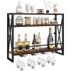 imageGiantex Industrial Wall Mounted Wine Rack 3Tier Metal Hanging Wine Bottle Glass Rack w 16Bottle Holders Heavy Duty Wall Wine Floating Shelves for Home Bar Kitchen Dining Room Rustic Brown315 x 8 x 25