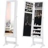 imageGiantex Jewelry Cabinet with FullLength Mirror Standing Jewelry Armoire Organizer with 64 Earring Slots 72 Ring Slots 20 Necklace Hooks 4 Storage Shelves 3 Angle Adjustable WhiteWhite