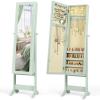 imageGiantex Jewelry Cabinet with FullLength Mirror Standing Jewelry Armoire Organizer with 64 Earring Slots 72 Ring Slots 20 Necklace Hooks 4 Storage Shelves 3 Angle Adjustable WhiteSage