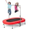 imageGiantex Mini Trampoline 2 Persons Foldable Fitness Trampoline w 5 Levels Height Adjustable Handle Max Load 330LBS Indoor Oval Rebounder Exercise Trampoline for Adult Kid Enjoy Parentchild TimeRed