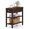 imageGiantex Narrow End Table Small Side Table with Drawer and Shelf Wood Accent Sofa Table Skinny Nightstand for Small Space Living Room Bedroom 1 BlackWalnut