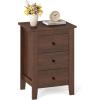 imageGiantex Nightstands Set of 2 with 3 Drawers Wood Walnut Night Stand Bedside Table wStorage Drawer ampamp Round Metal Knobs Vintage End Side Table for Dorm Bedroom Small Spaces 145quot D x 18quot W x 26quot HWalnut