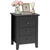 imageGiantex Nightstands Set of 2 with 3 Drawers Wood Walnut Night Stand Bedside Table wStorage Drawer ampamp Round Metal Knobs Vintage End Side Table for Dorm Bedroom Small Spaces 145quot D x 18quot W x 26quot HBlack