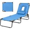 imageGiantex Outdoor Chaise Lounge Chair  Folding Beach Chair with 5 Adjustable Positions Hole Detachable Pillow Hand Ropes Lounger for Sunbathing Poolside Yard Patio Lawn ChairNavy