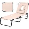 imageGiantex Outdoor Chaise Lounge Chair  Folding Beach Chair with 5 Adjustable Positions Hole Detachable Pillow Hand Ropes Lounger for Sunbathing Poolside Yard Patio Lawn ChairBeige